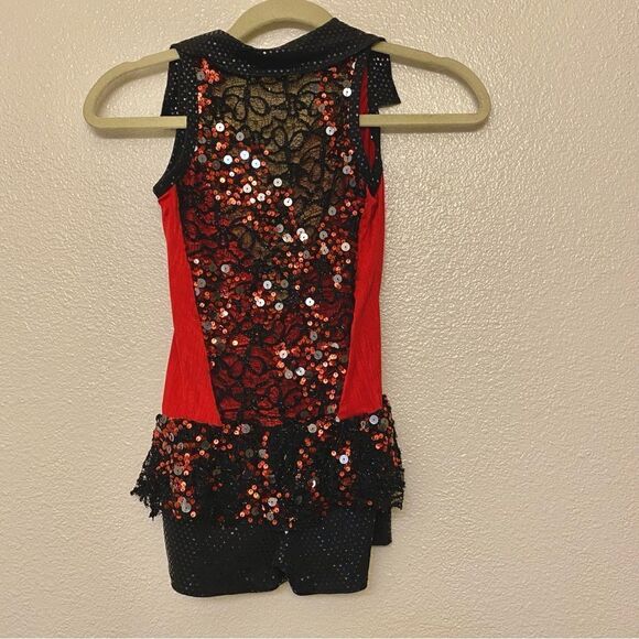 A Wish come true Dance costume red biketard full zip sequin jazz tap child IMC - Picture 2 of 8